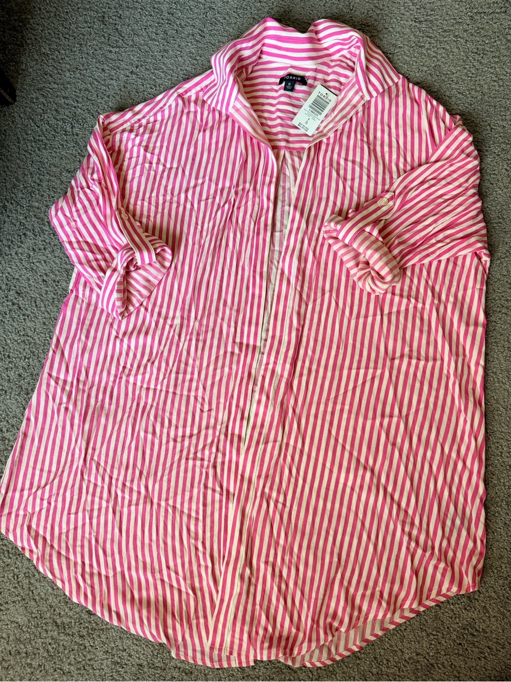 Torrid Pink & White Striped Oversized Kimono Shirt - NWT - Size 0
